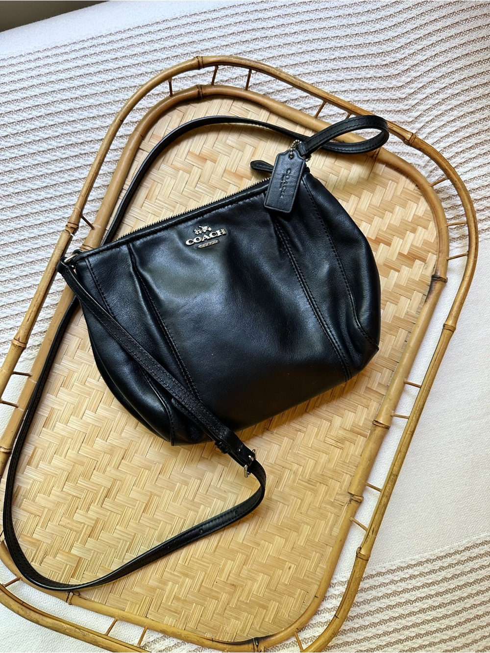 Coach Black Leather Crossbody with Polished Logo